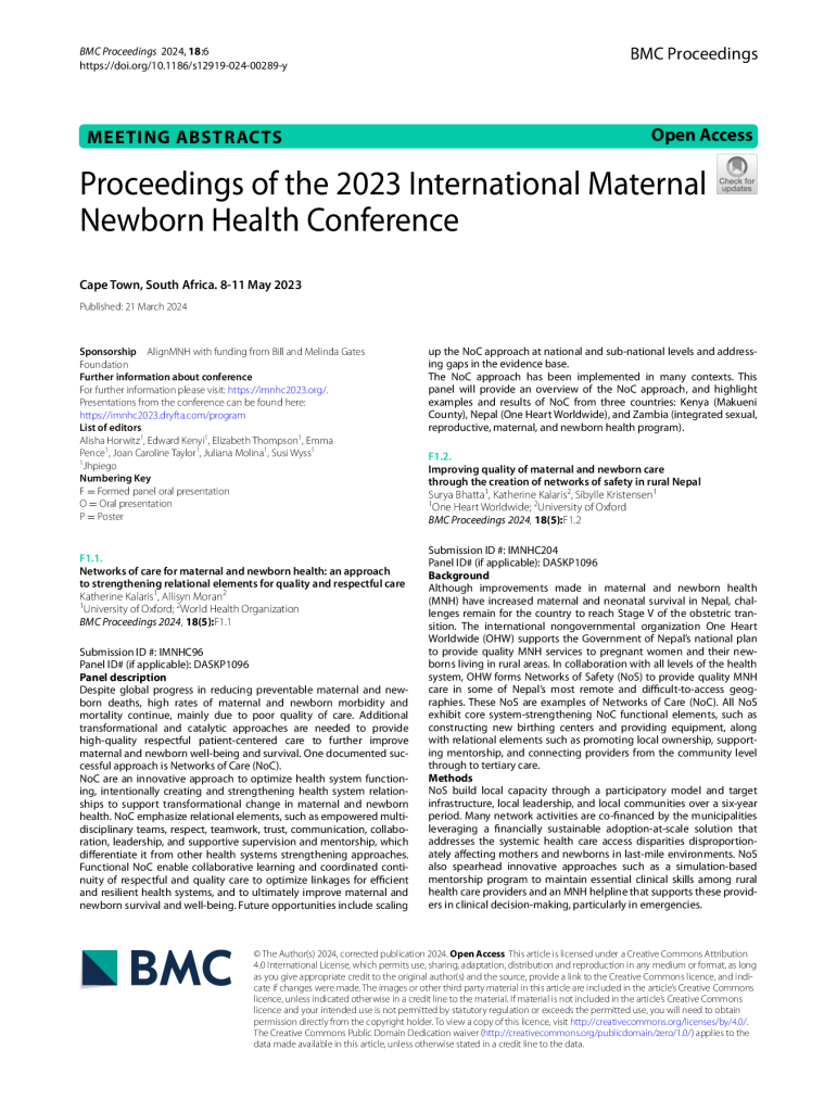 Evaluation of a maternal and infant health intervention in Southern Nations, Nationalities, and Peoples’ Region, Ethiopia.” BMC Proceedings 2023, 18(5): O288