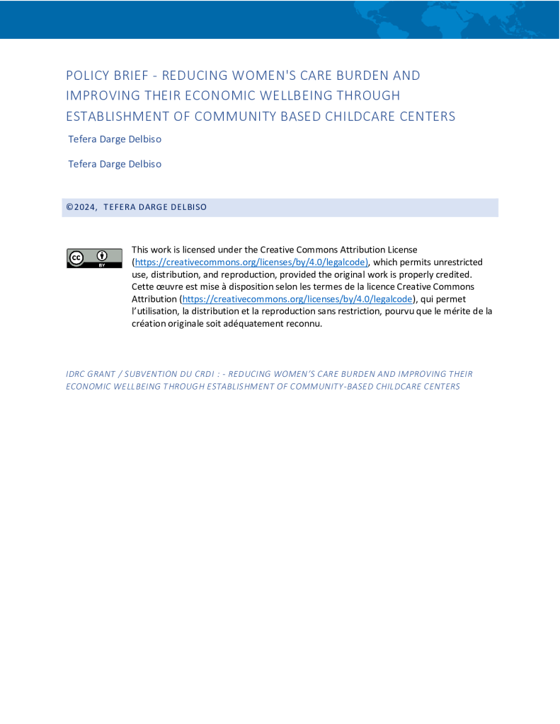 Reducing women’s care burden and improving their economic wellbeing through the establishment of community-based childcare centres